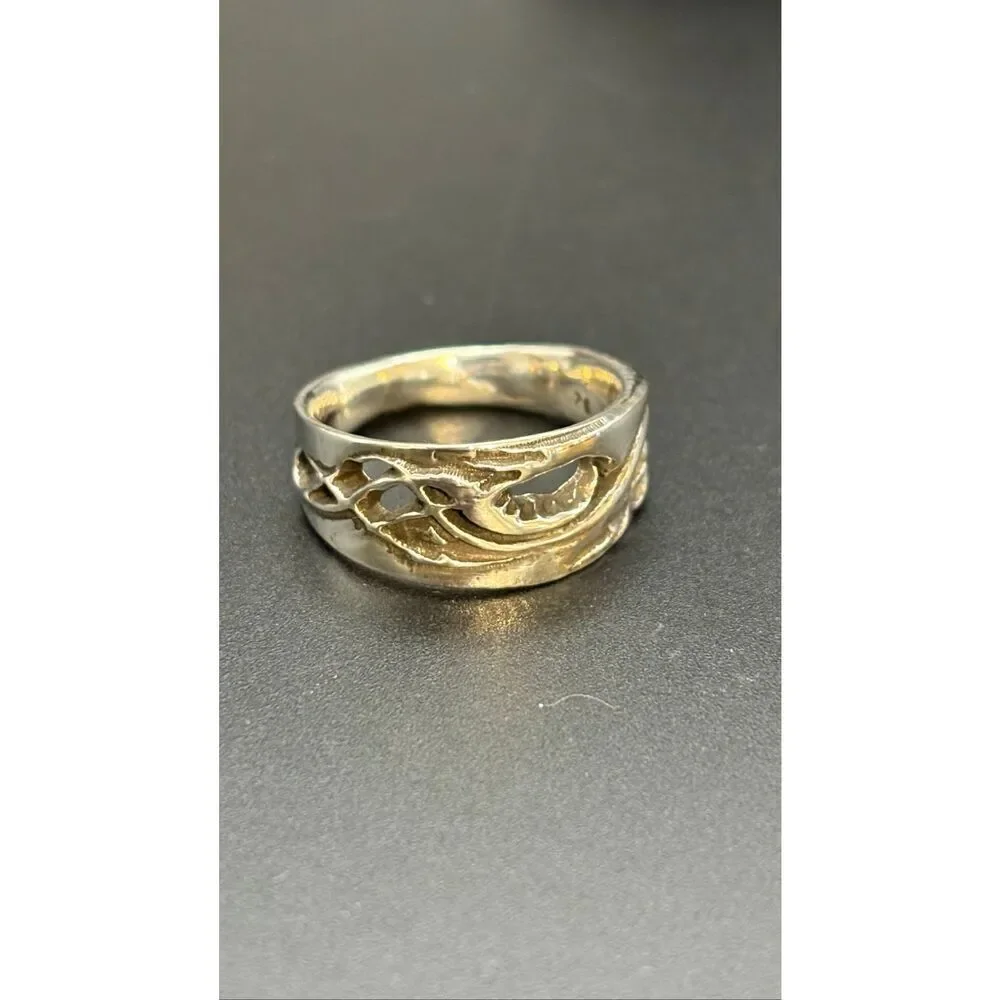 Hand Carved Sterling Silver Ring, NEW, size 7.5, Artisan, Wedding Band